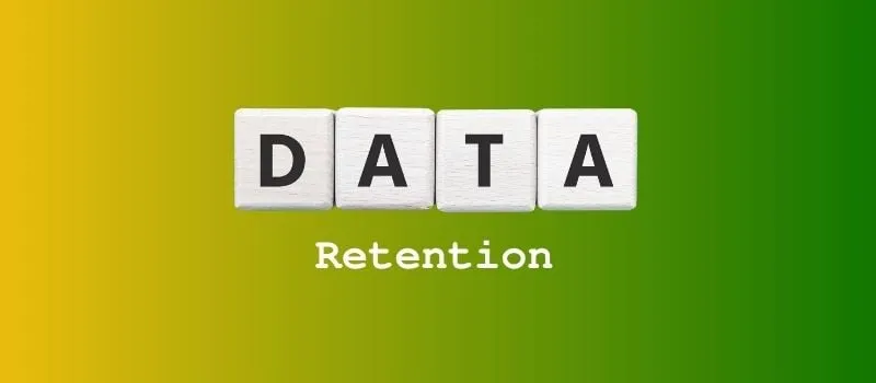 Wooden tiles spelling DATA above the word Retention on a yellow-green gradient background