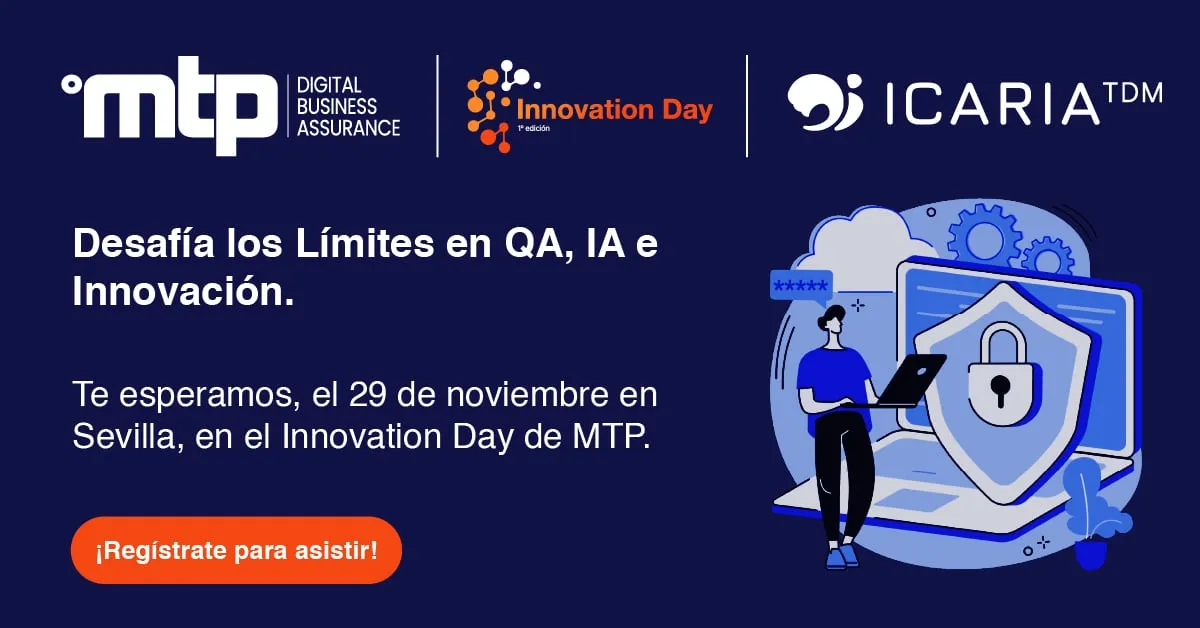 Banner del Innovation Day de MTP en Sevilla con icaria TDM como patrocinador, 29 de noviembre