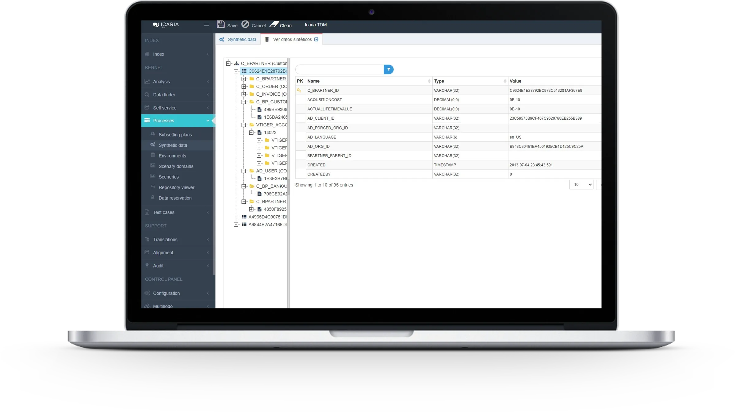 Synthetic data generated by icaria TDM in an internal repository and available for self-service